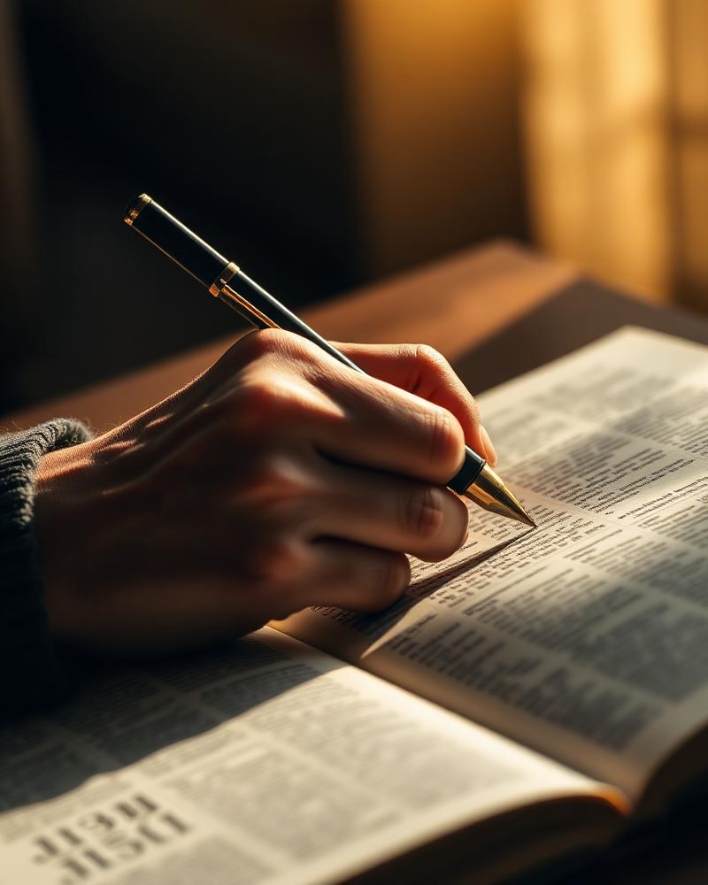 Hand writing in a journal